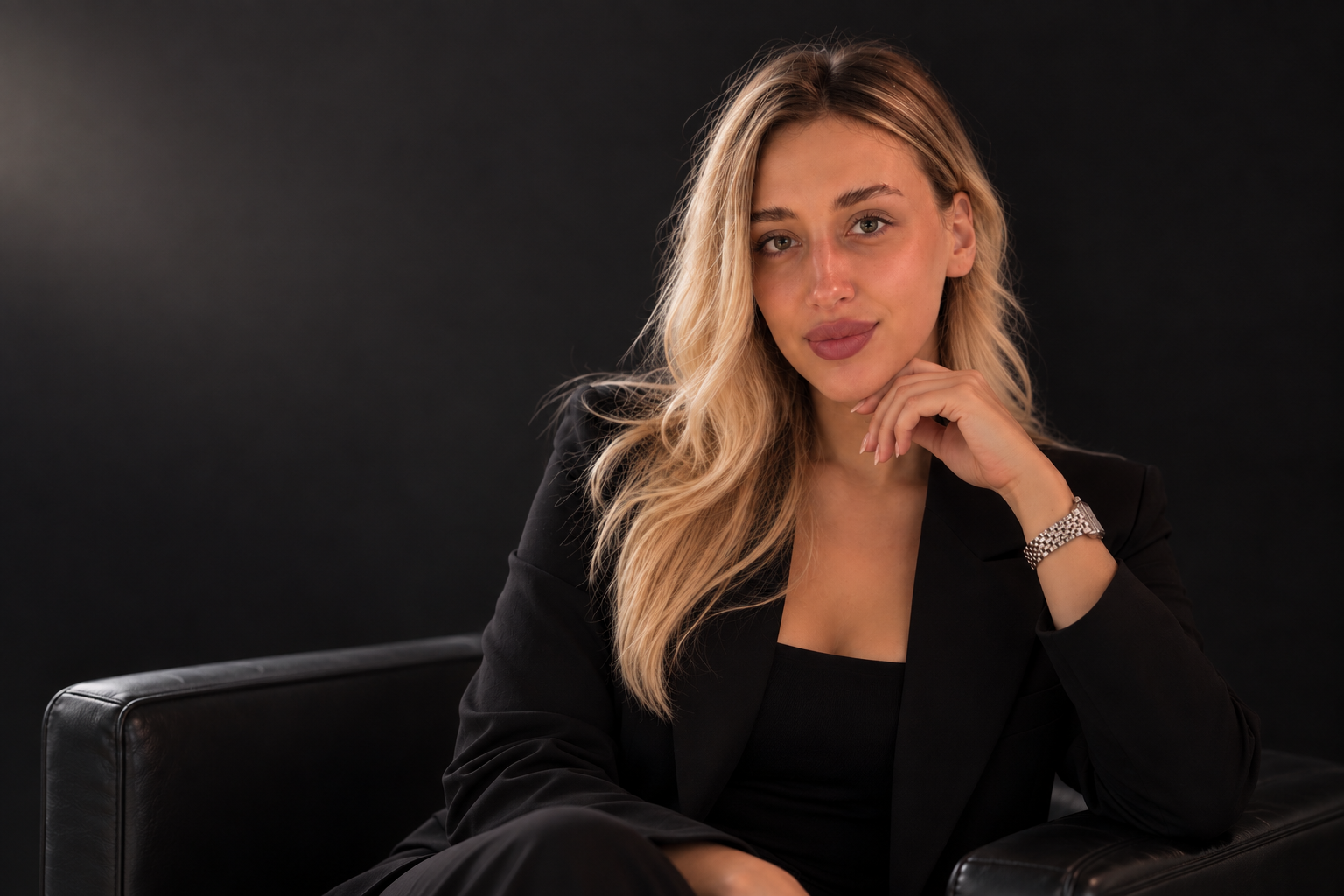 Anastasiia Shumilo, founder of Shumi Technologies — dark editorial portrait