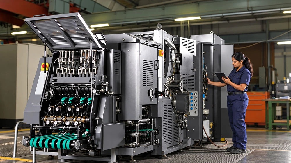 Industrial press maintenance — planned servicing in a print production facility